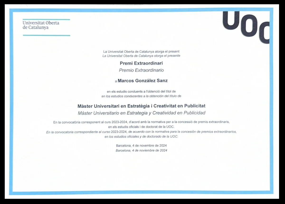 Diploma Premio Extraordinario UOC